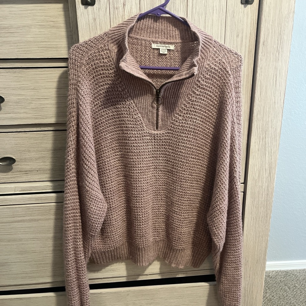 American Eagle Outfitters Mauve Knit Quarter-Zip Sweater